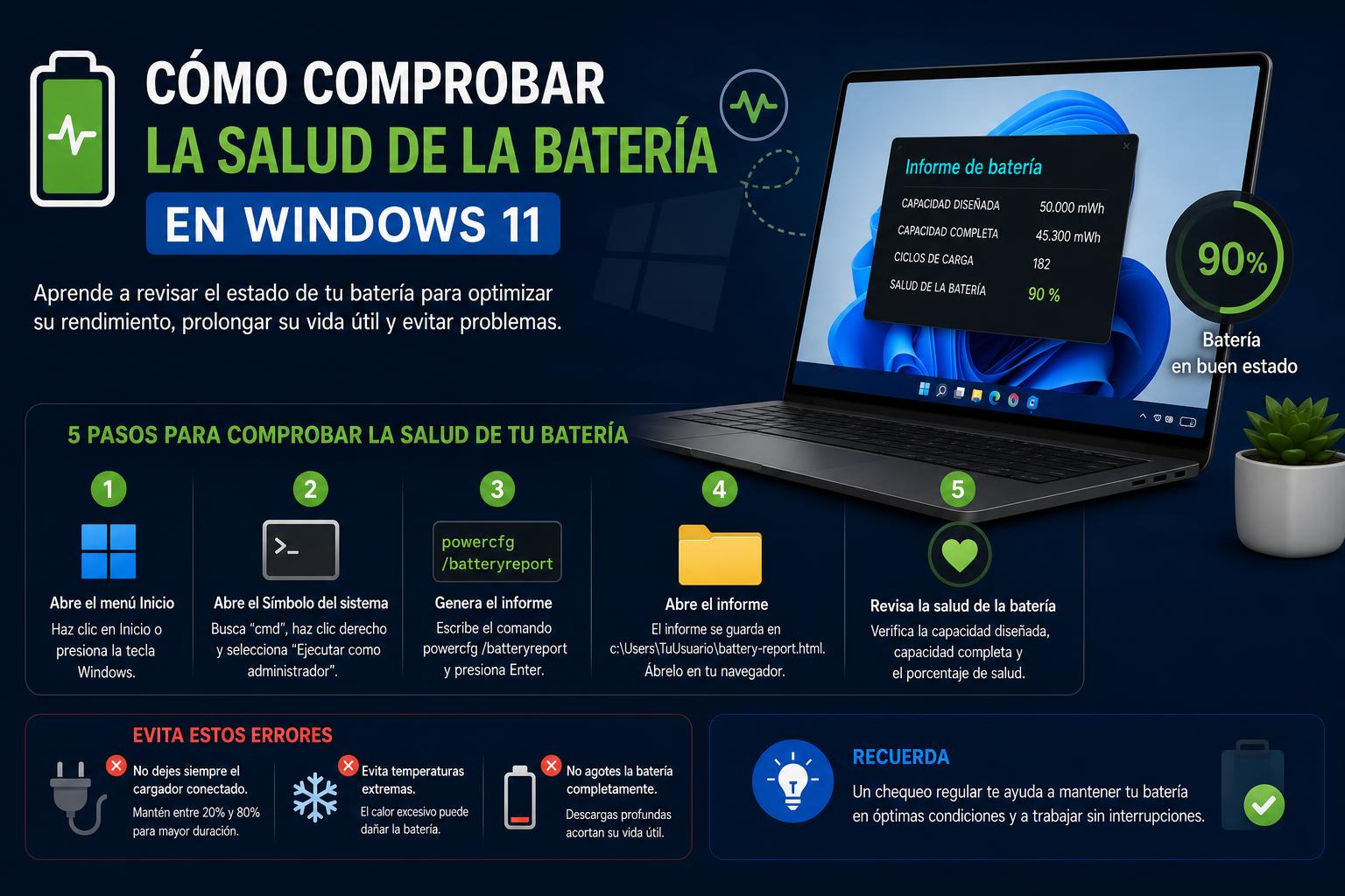 como comprobar la salud de la batería en windows 11