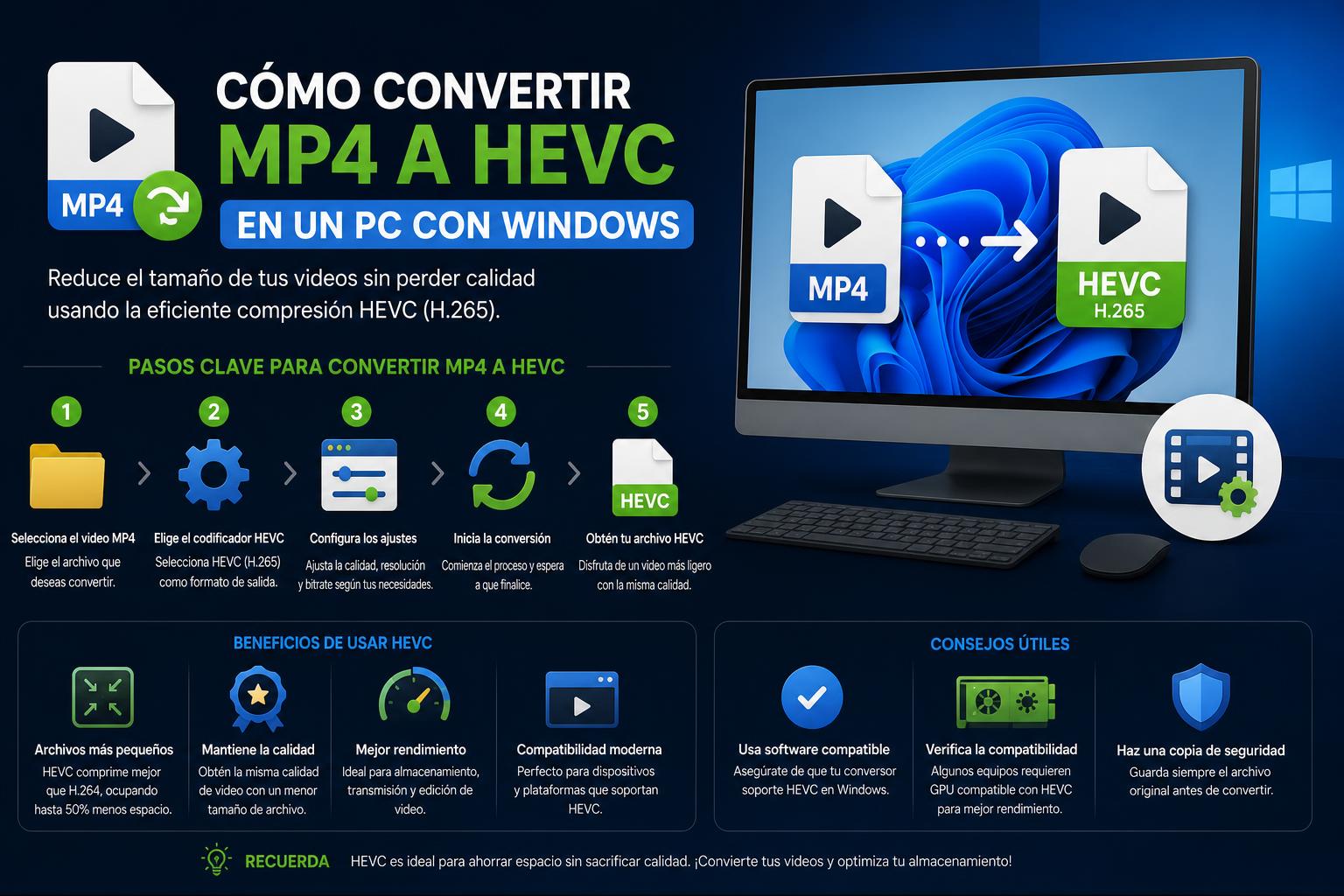 Cómo convertir MP4 a HEVC en un PC con Windows
