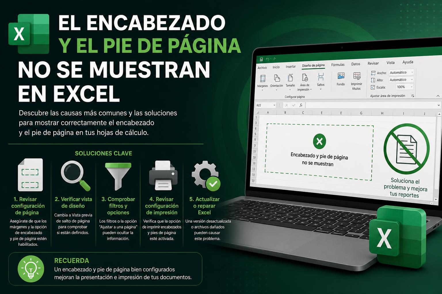 El encabezado y el pie de página no se muestran en Excel