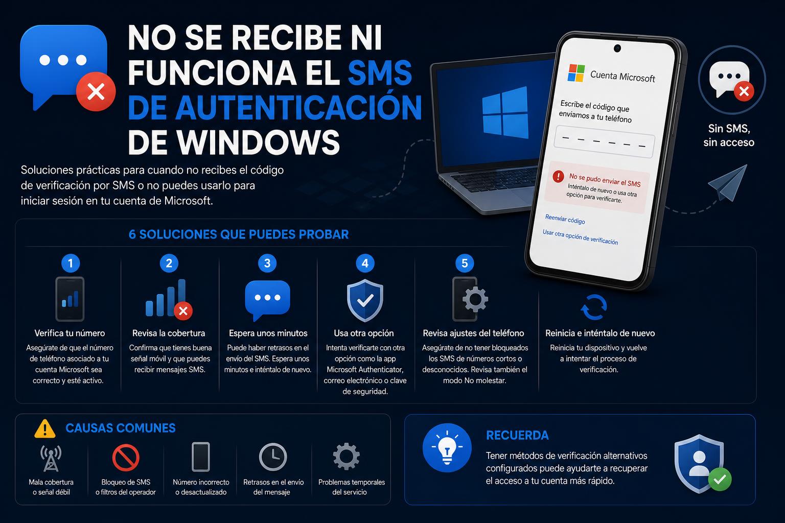 No se recibe ni funciona el SMS de autenticación de Windows
